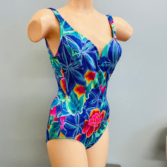 vtg 70s 80s sweetheart plunge floral one piece cute swimsuit summer beachwear low cut bodysuit