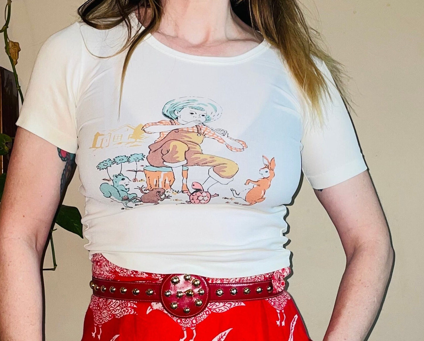 vtg 60s NURSERY RHYME SHIRT // vintage crop top baby tee femme fit graphic tee kids t shirt youth medium fitted cute top 50s french cut tee