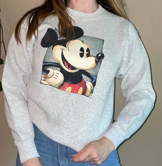 vtg 80s CLASSIC MICKEY MOUSE Sweatshirt // vintage disney retro 90s cartoon graphic tee minimalist gray heathered preppy iconic autumn cozy