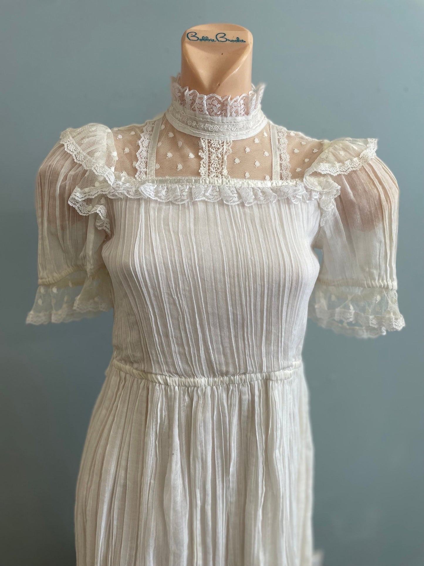 vtg 80s Gunne Sax  jeunes frilles by jessica mcclintock girls white gauze lace mesh frilly party dress boho wedding white summer formal wear