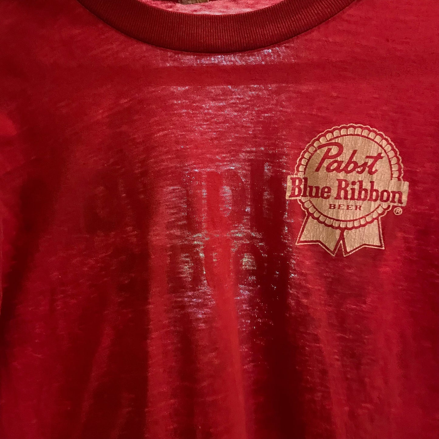 vtg 70s PABST BLUE RIBBON Shirt // vintage paper thin xl distressed pbr beer graphic logo tee soft faded souvenir bar tee water print worn
