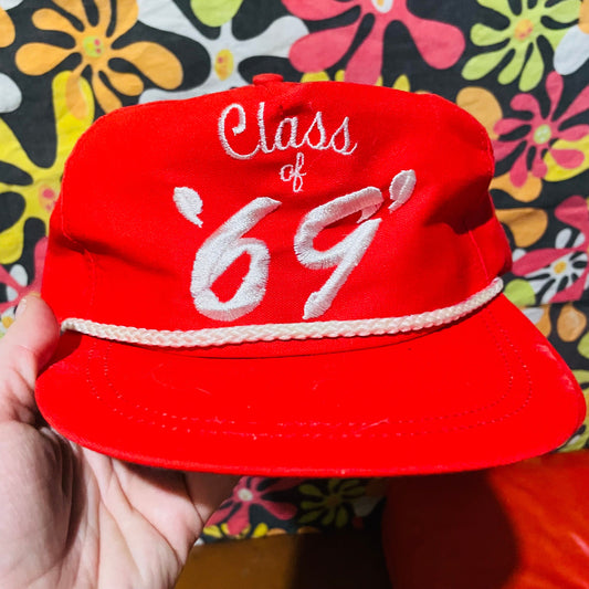 69 RED TRUCKER HAT --- vintage funny sleazy 1969 ironic hipster school academic college varsity high school spring break tv class beer usa