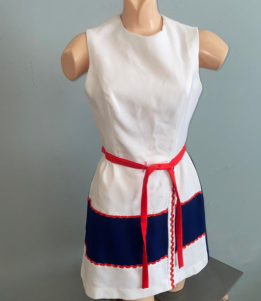 vtg 60s NAUTICAL MINI DRESS // vintage mod retro belted scooter dress twiggy edie cute twee sleeveless ric rac colorblock autumn layer style
