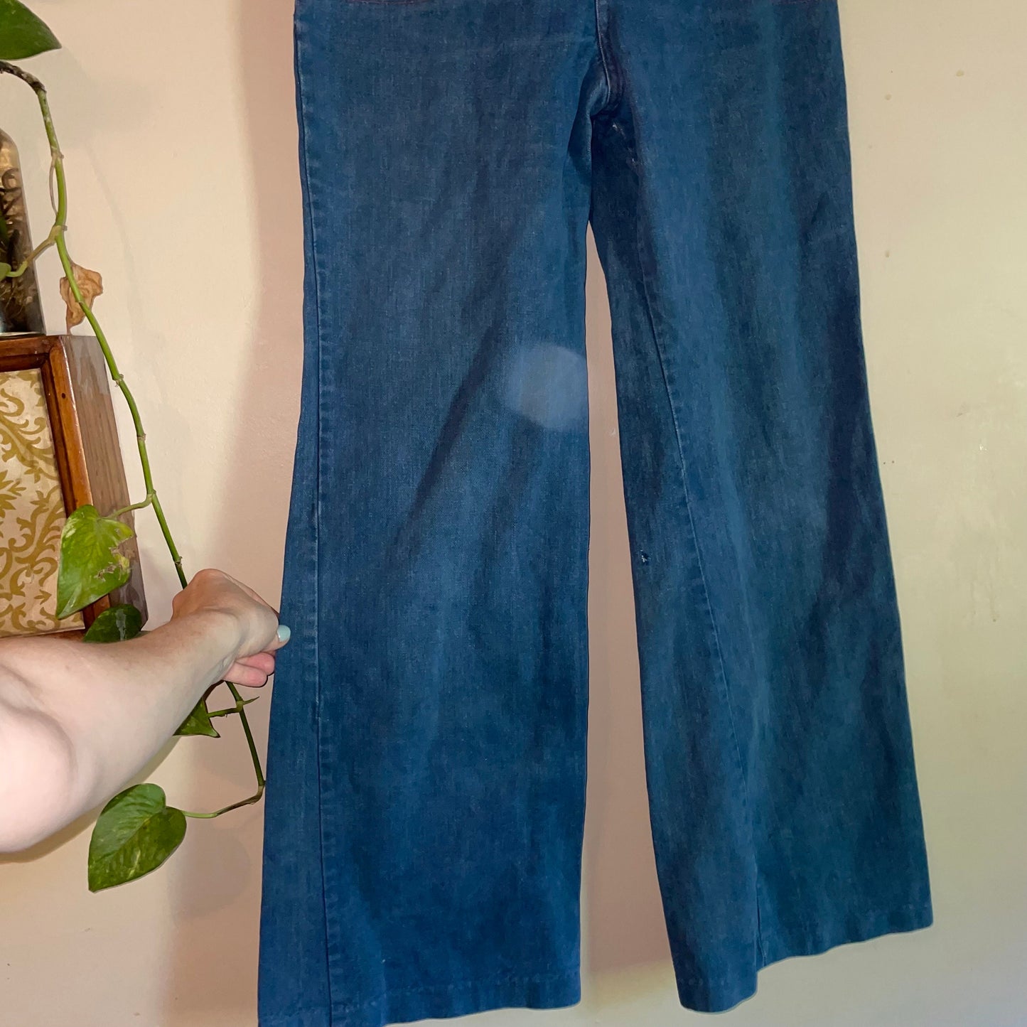 vtg 70s DOUBLE ZIPPER JEANS // 25/26 flare leg medium wash bell bottom jeans indigo denim wide leg high waisted jeans retro side zip jeans
