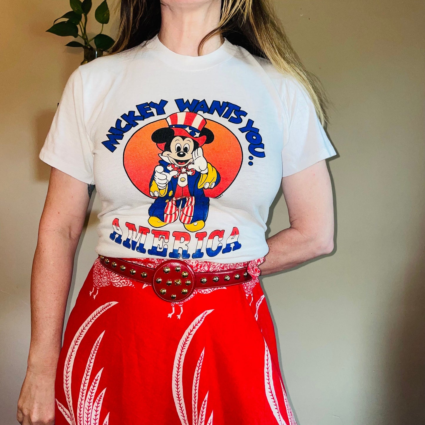 vtg 70s MICKEY WANTS YOU // vintage bicentennial usa uncle sam retro graphic tee stedman soft thin disney nautical t shirt America vote usa