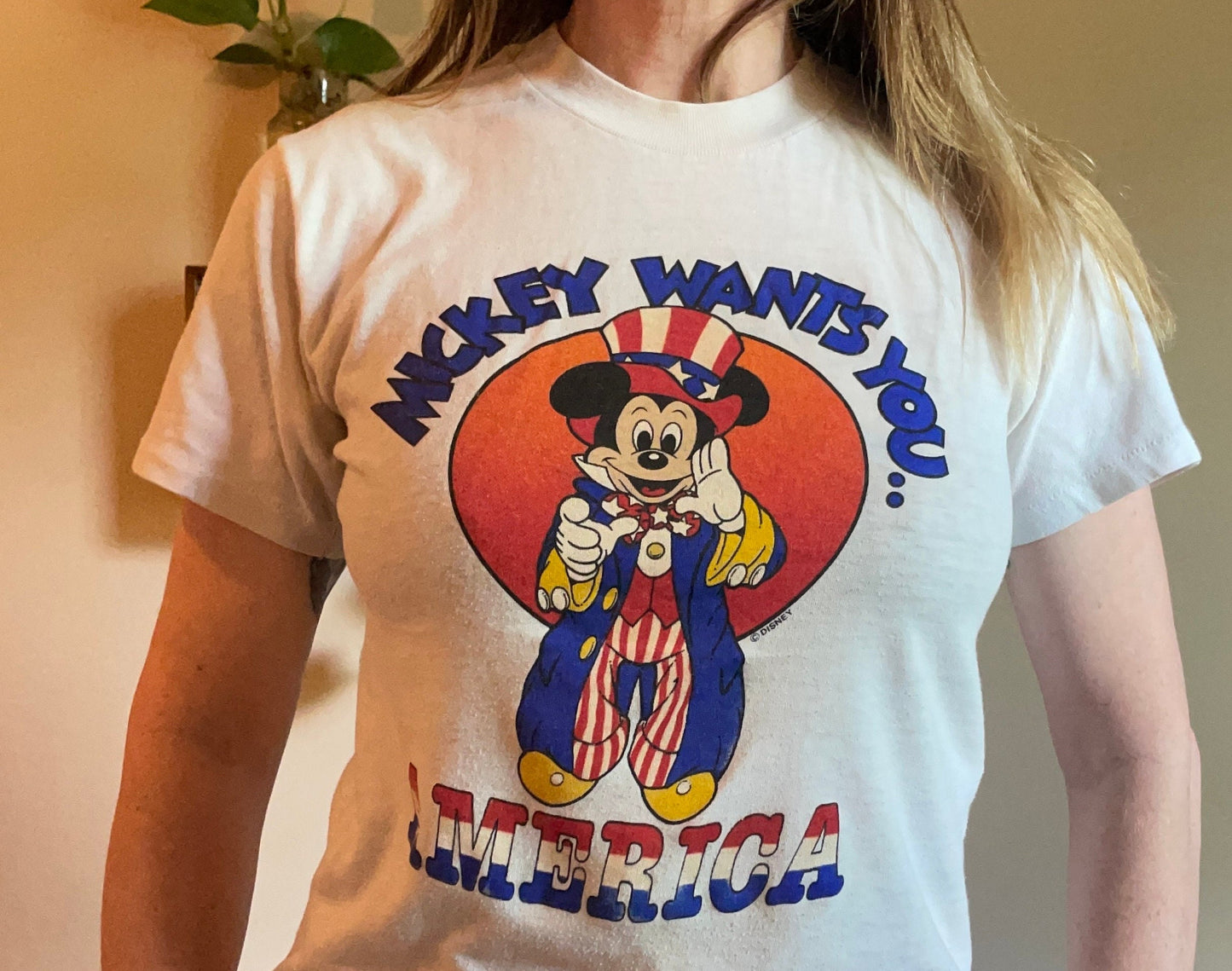 vtg 70s MICKEY WANTS YOU // vintage bicentennial usa uncle sam retro graphic tee stedman soft thin disney nautical t shirt America vote usa
