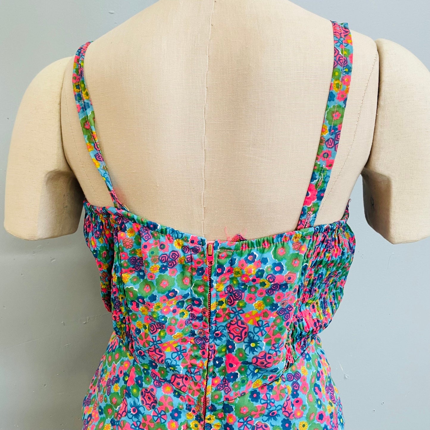 vtg 60s flower power mod retro playsuit one piece tank swimsuit bright neon psychedelic romper boy shorts tankini cute beach fit summer twee