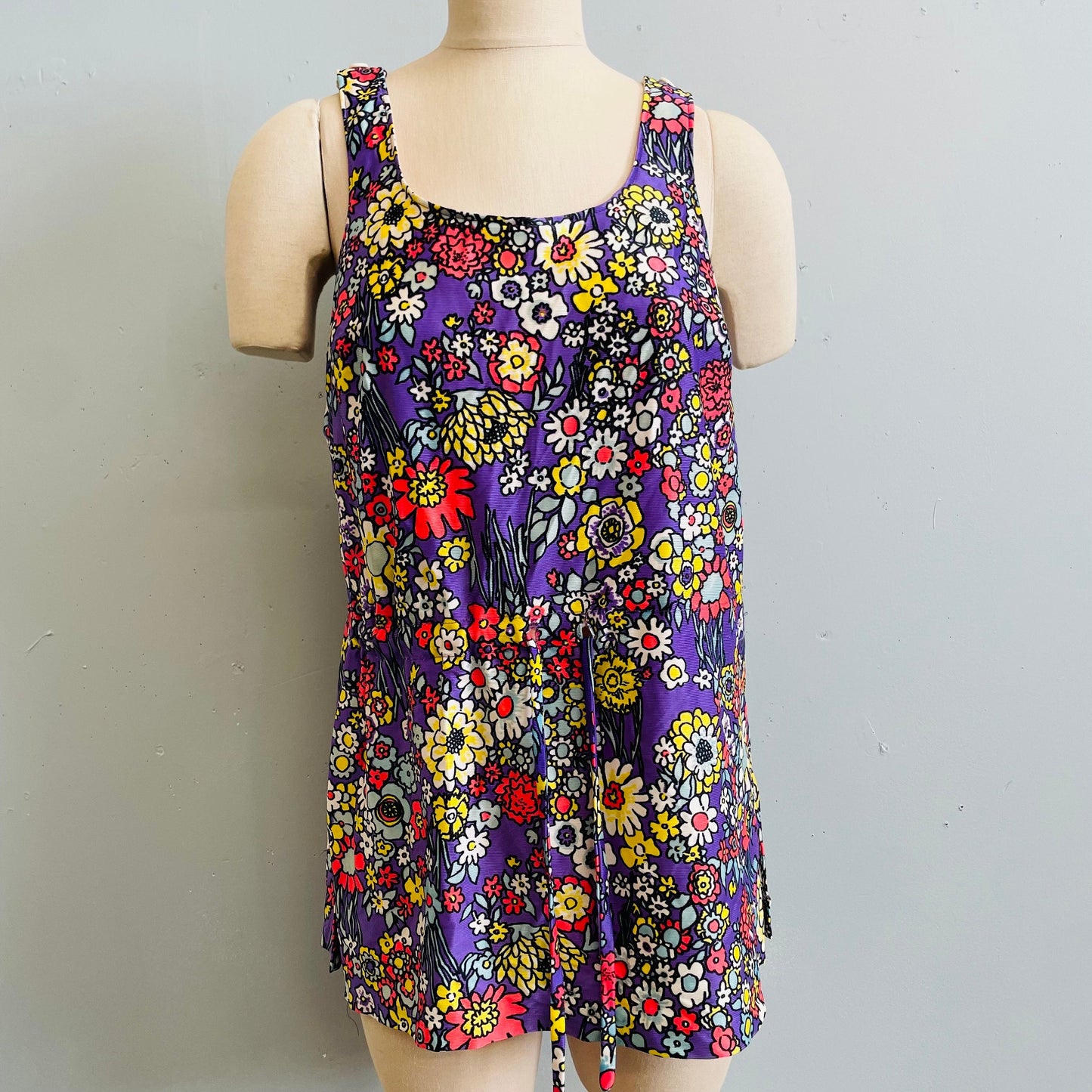 vtg 60s flower power swim dress AS IS retro mod tank beach dress nylon psychedelic hippie style beach cover up summer mini dress JC Penney