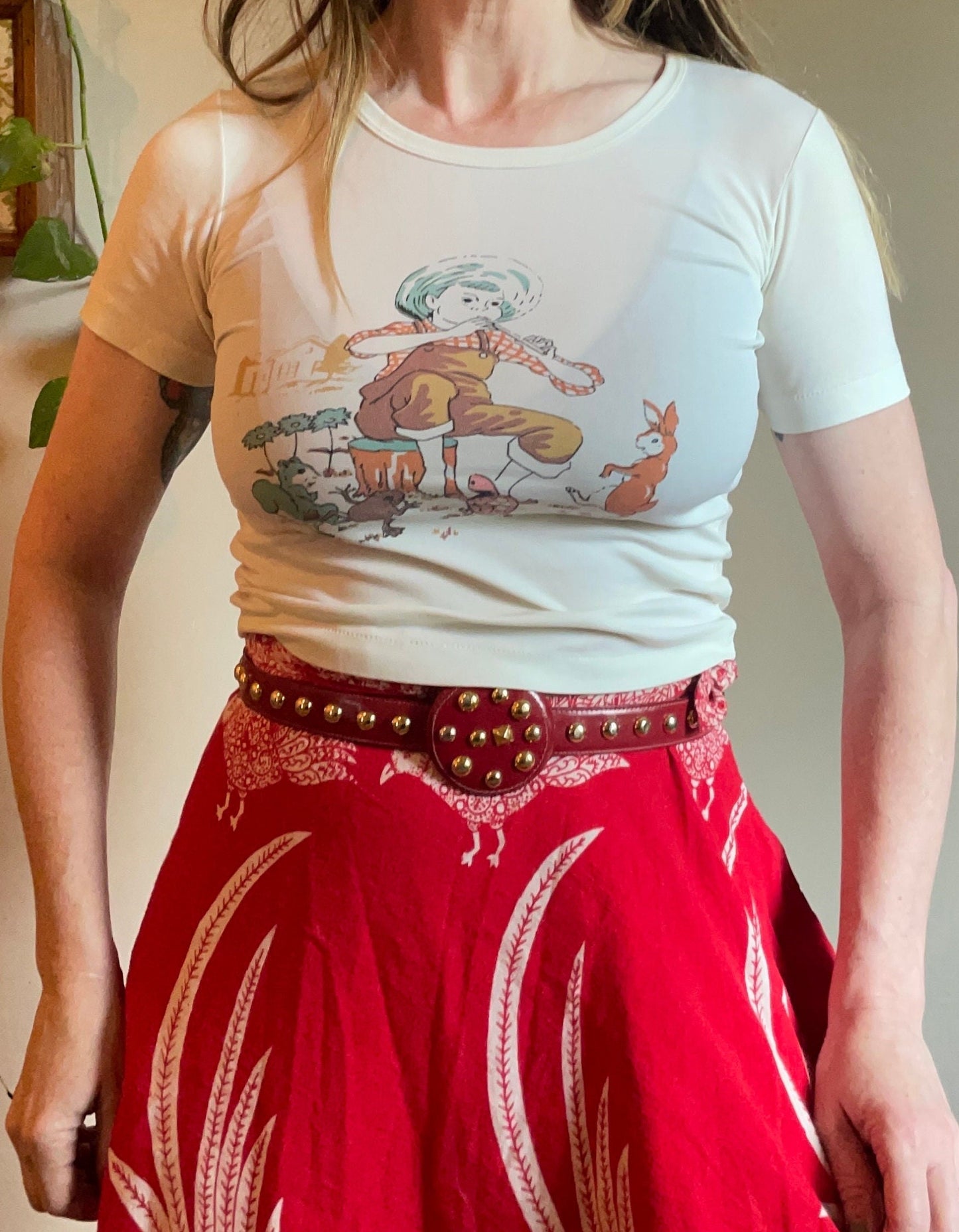 vtg 60s NURSERY RHYME SHIRT // vintage crop top baby tee femme fit graphic tee kids t shirt youth medium fitted cute top 50s french cut tee