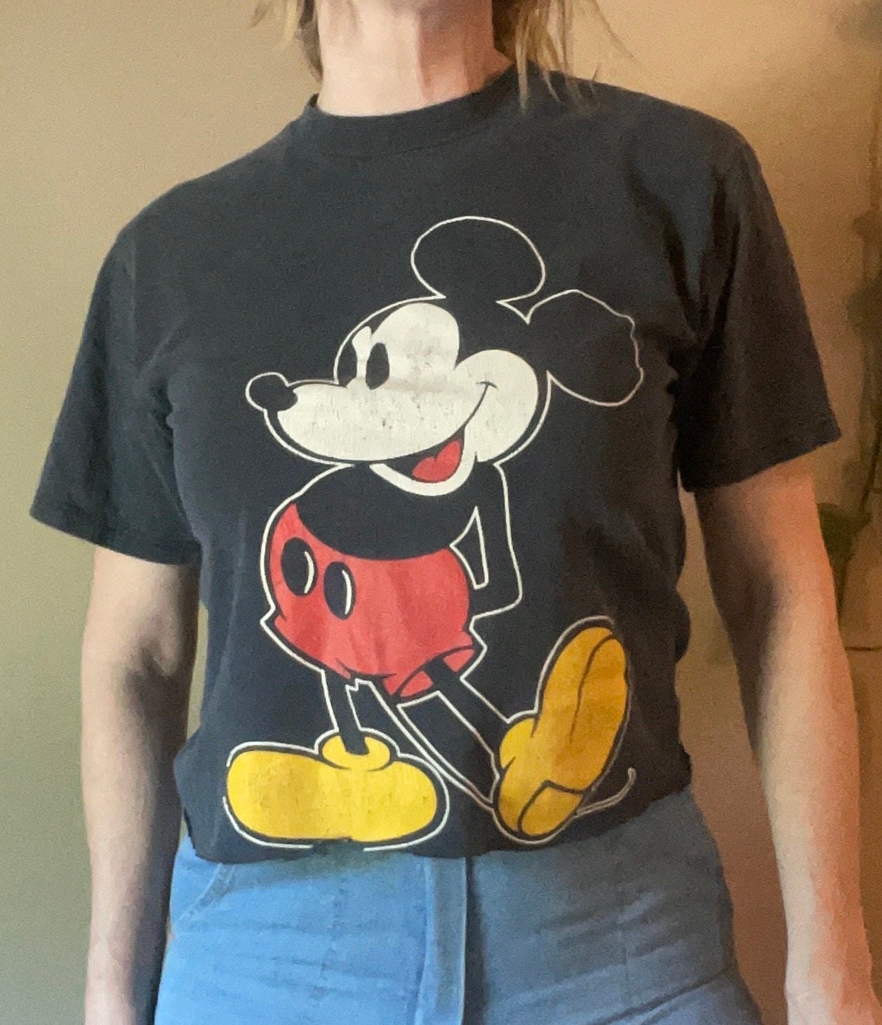 vtg 90s MICKEY CUT OFF Shirt // vintage crop top pop culture cartoon disney graphic baby tee disney world autumn youth large grunge retro