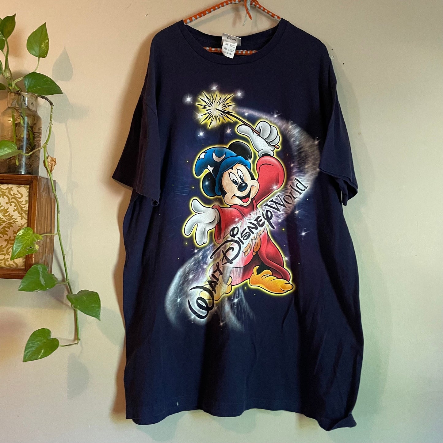 vtg 90s DISNEY FANTASIA WIZARD // vintage  magic kingdom mickey mouse disney world sleeper tee long t shirt dress big face rap tee xl baggy