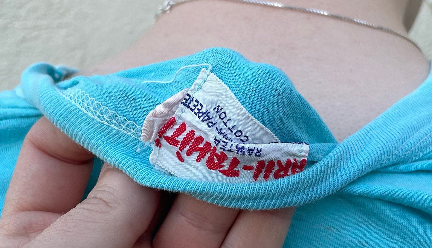 vtg 70sHINANO BEER POLYNESIAN Shirt // vintage graphic tee french cut femme paper thin retro tshirt Arii Tahiti all cotton lady print top