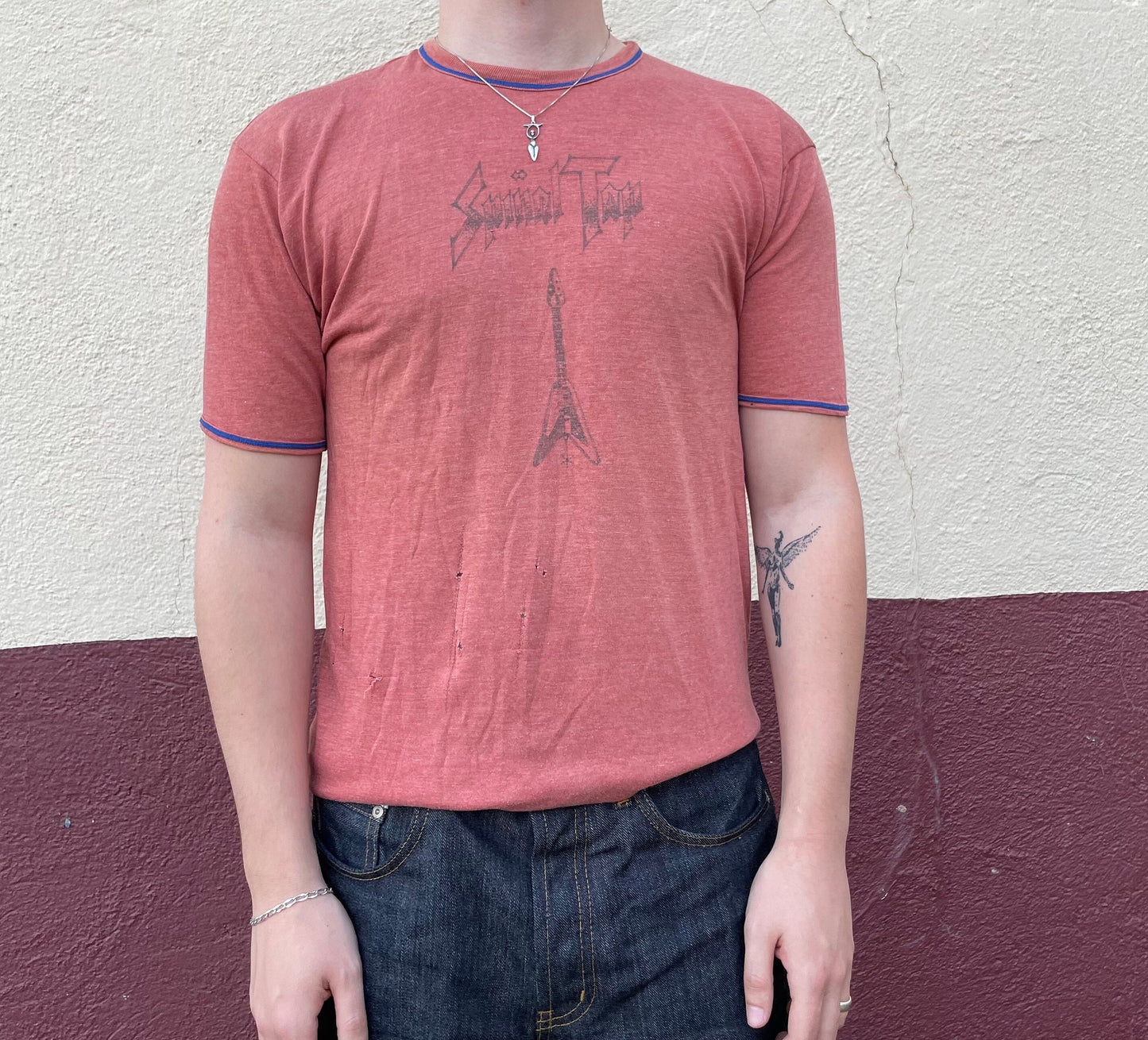 vtg 70s SPINAL TAP SHIRT // vintage hand drawn fan art guitar rock band tee spoof band 80s graphic tee tour paper thin distressed soft shirt