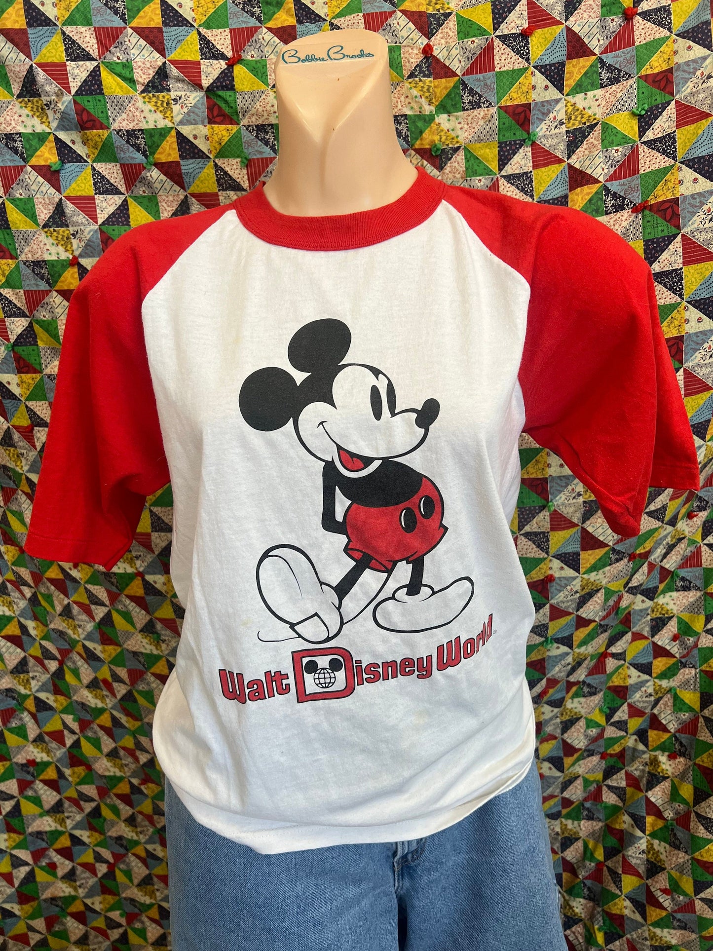 vtg 70s WALT DISNEY WORLD Shirt // vintage mickey mouse small womens raglan red white retro ringer disney world souvenir t shirt 3/4 sleeve