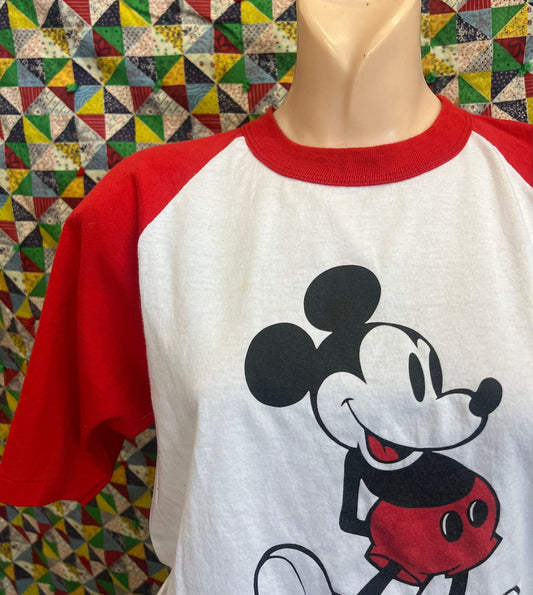 vtg 70s WALT DISNEY WORLD Shirt // vintage mickey mouse small womens raglan red white retro ringer disney world souvenir t shirt 3/4 sleeve