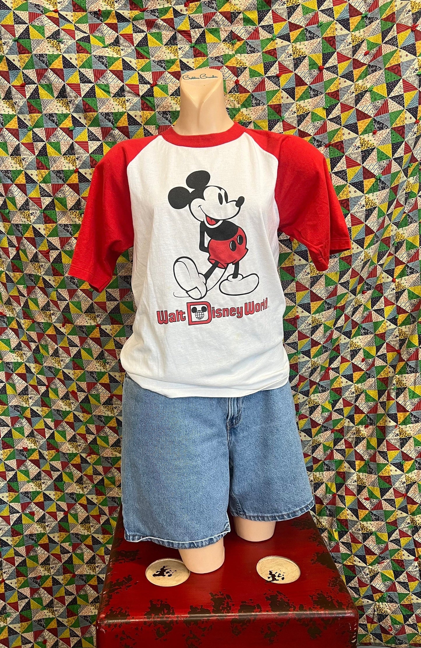vtg 70s WALT DISNEY WORLD Shirt // vintage mickey mouse small womens raglan red white retro ringer disney world souvenir t shirt 3/4 sleeve