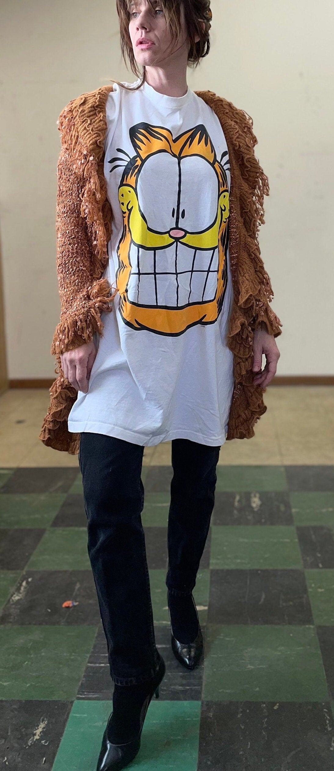 vtg 80s GARFIELD BIG FACE Shirt // vintage one size flirts sleeper oversized t shirt dress pop art icon retro nostalgic cartoon jim davis