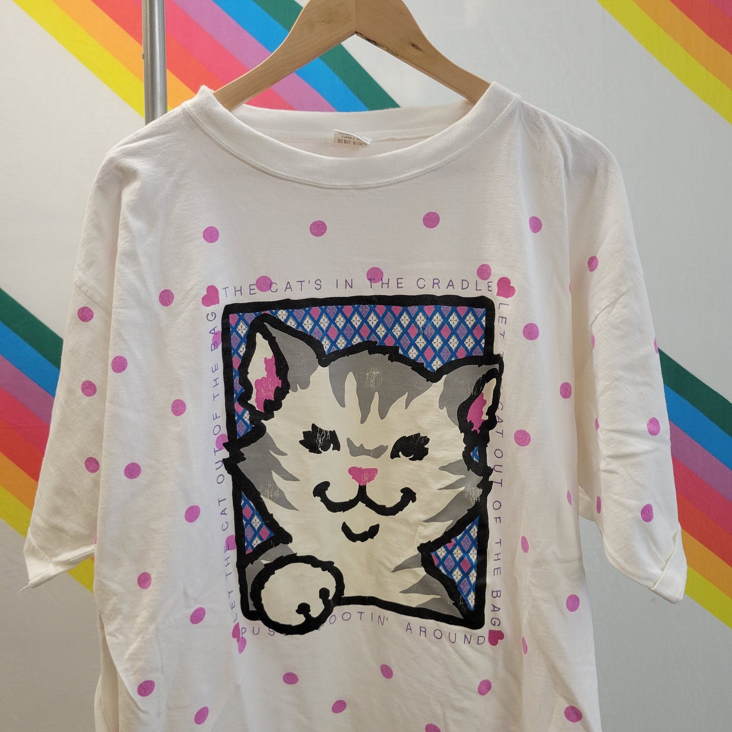 vtg 80s CAT SHIRT SLEEPER // vintage xxl cute animal girly gift baggy comfy tee sleeper shirt pajama top lounge pajamas long tshirt dress