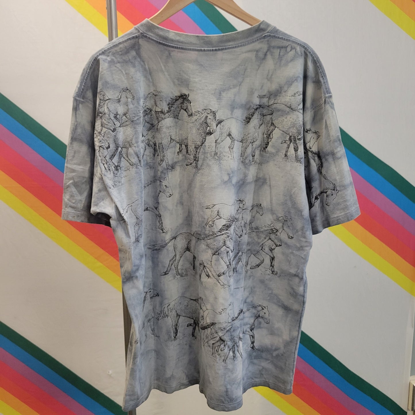 vtg 90s NEVADA TIE DYE Shirt // vintage gildan xl wild horses western all over print traveler souvenir retro graphic baggy soft distressed