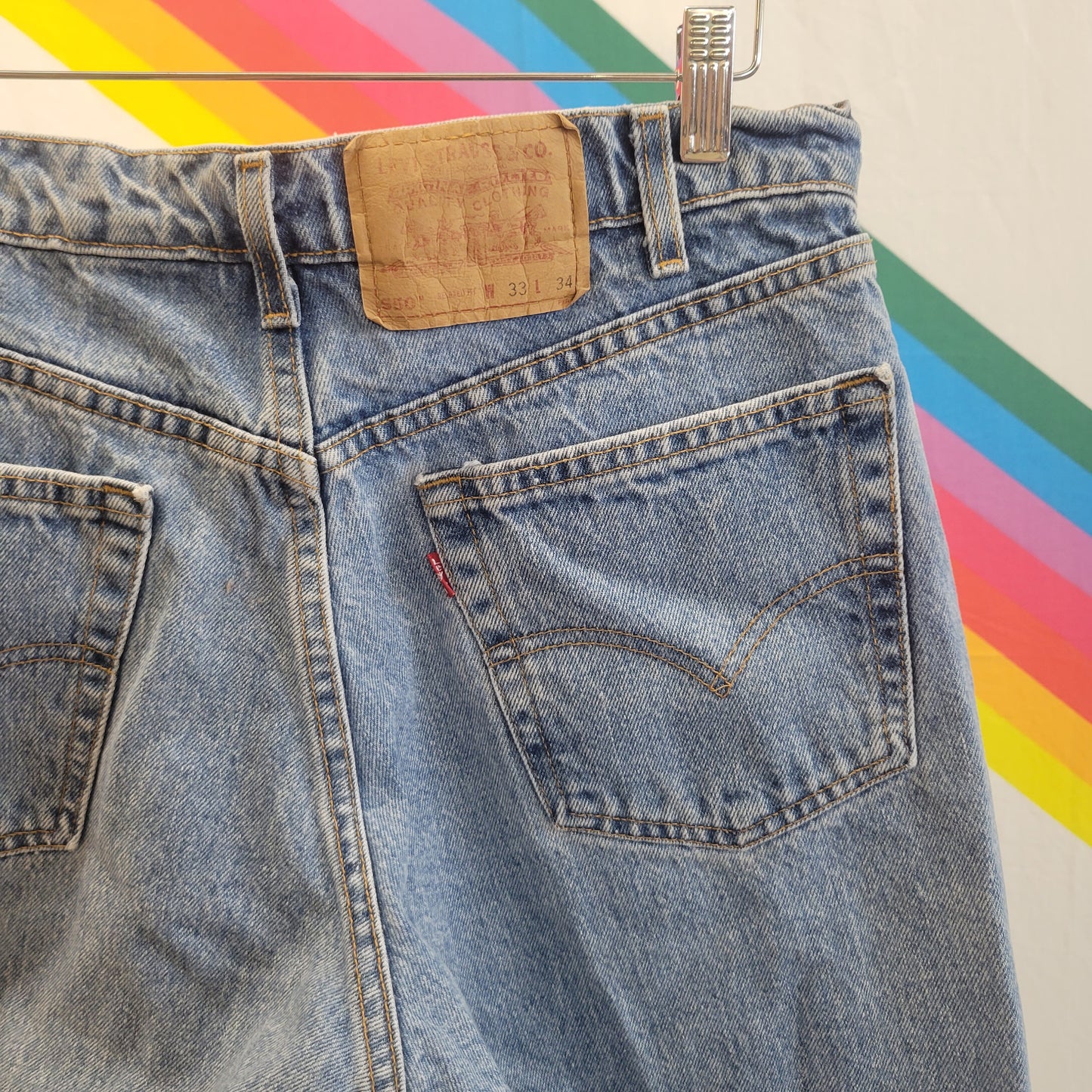 vtg 90s LEVI JEANS 550 // vintage relaxed fit levis medium stone wash mid rise 33 x 34 1990s y2k baggy jeans red tag usa levi strauss winona