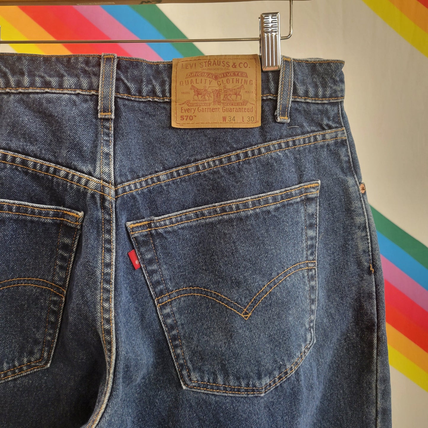 vtg 90s LEVIS 570 JEANS 34  /// vintage baggy jeans dark wash red tag levis denim skater thin 1990s jeans casual autumn retro unisex grunge