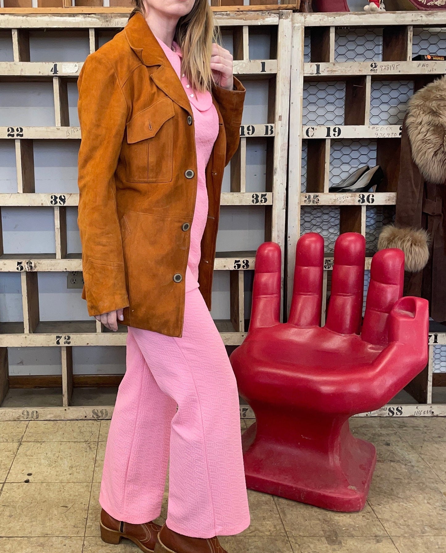 vtg 70s BUCKSKIN LEATHER JACKET // vintage akta getskinn soft suede western style ranch wear hippie unique structured autumn blazer tan coat