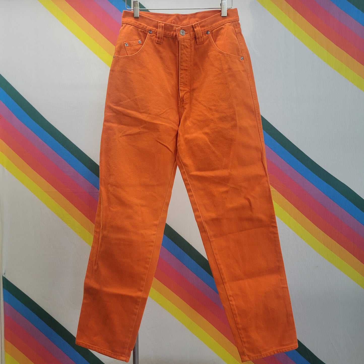 vtg 80s ORANGE WRANGLER JEANS // vintage bareback neon cowboy western womens 28 high rise mom denim disco rodeo cowgirl bull rider cute 11