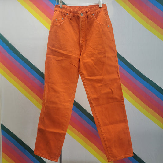 vtg 80s ORANGE WRANGLER JEANS // vintage bareback neon cowboy western womens 28 high rise mom denim disco rodeo cowgirl bull rider cute 11