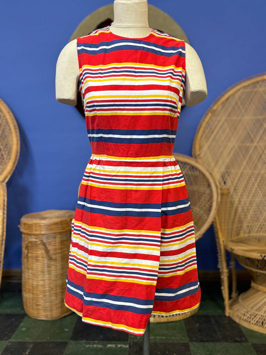 vtg 60s MOD STRIPED ROMPER // vintage primary colors nautical skorts cotton playsuit scooter dress Carol Brent mini sleeveless retro dress