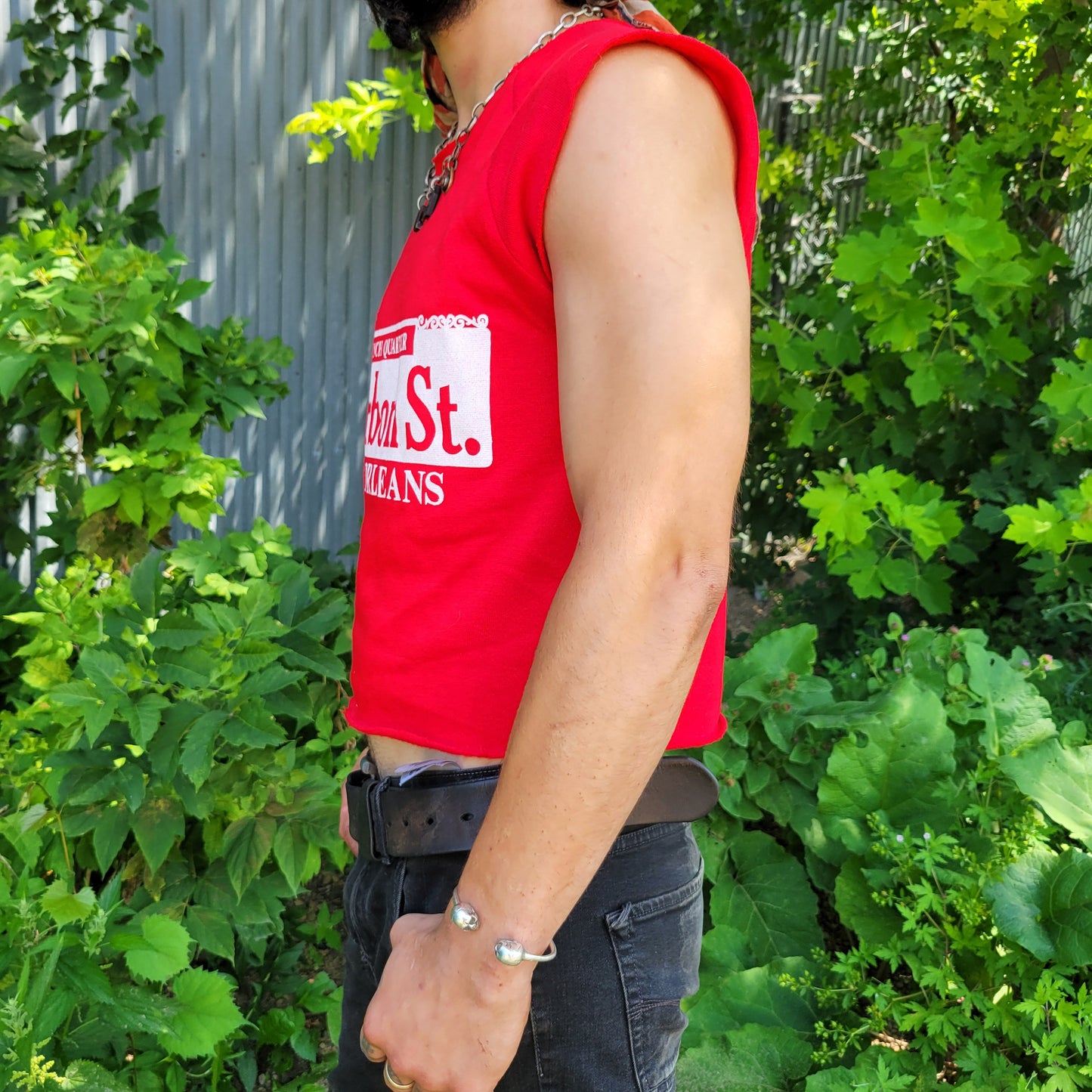 vtg 80s BOURBON ST SLEEVELESS top // vintage french quarter new orleans sweatshirt workout tank gym aerobics red sweat yoga shirt tee