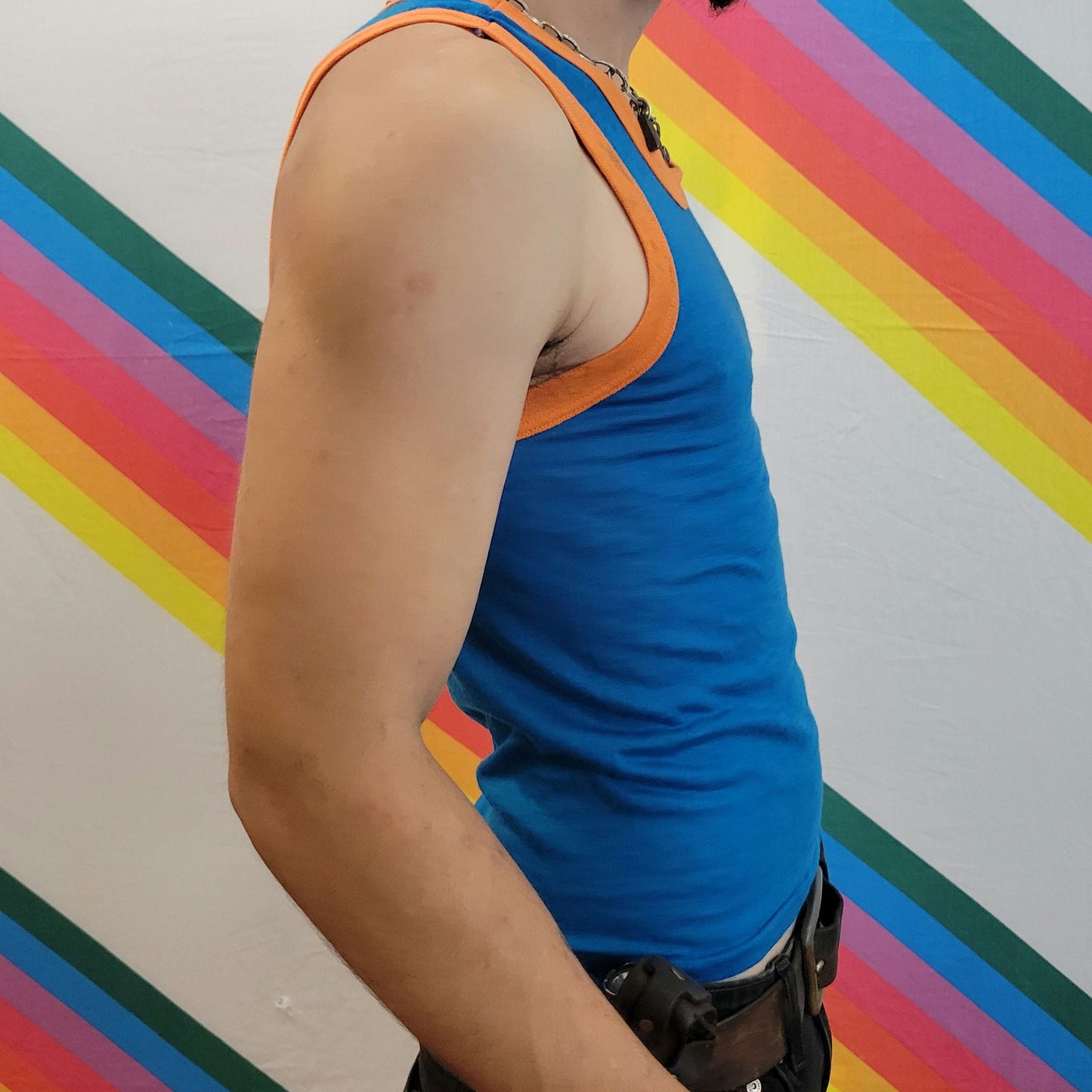 vtg 70s RINGER TANK TOP // vintage single stitch tite thin orange royal blue disco club kid sexy tight undershirt beater garment style