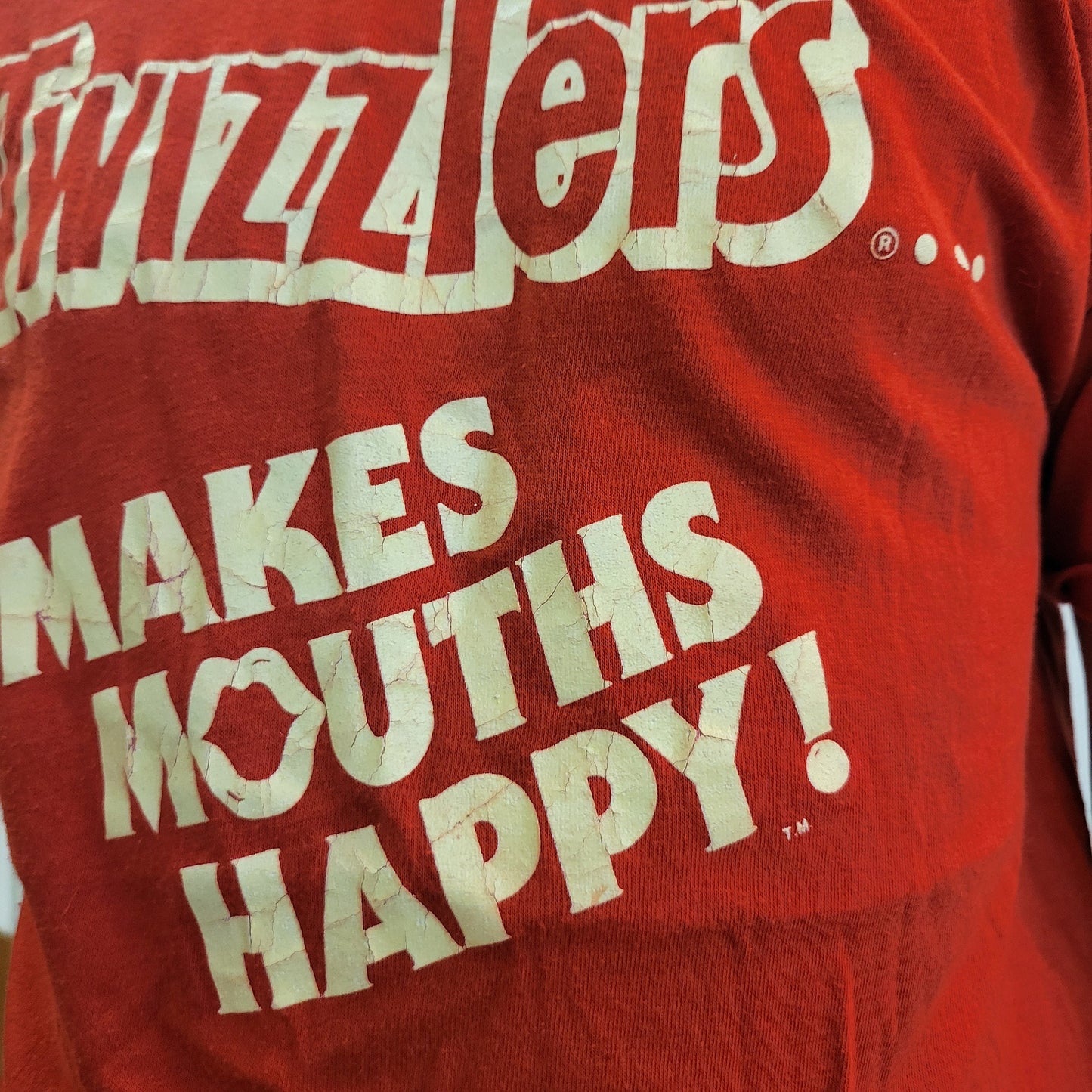 vtg 80s TWIZZLERS CANDY TSHIRT // vintage single stitch unisex boi big red camp candy snack sugar rush vegan spiral diabetes daddy band