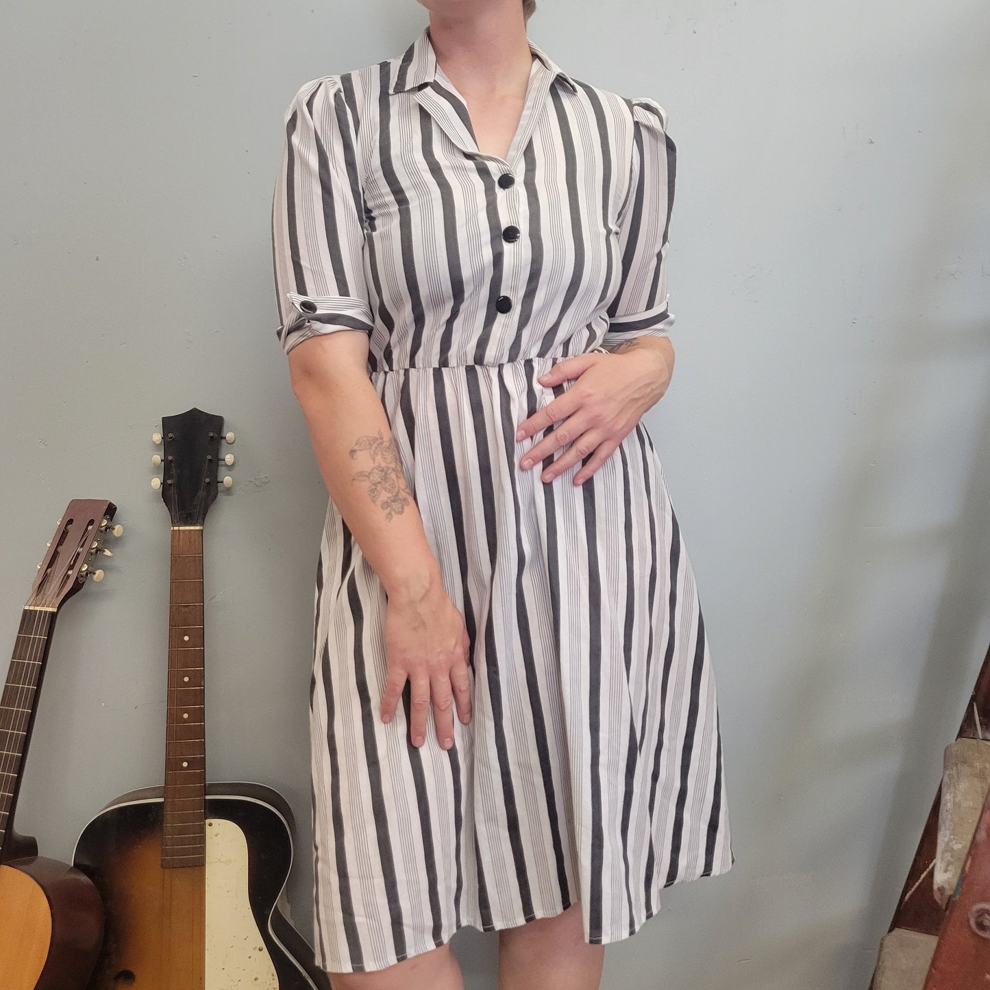 Vtg 70s JACKIE O striped midi dress // casual soft lightweight summer autumn shirt dress size 11 Medium button up day dress mod preppy