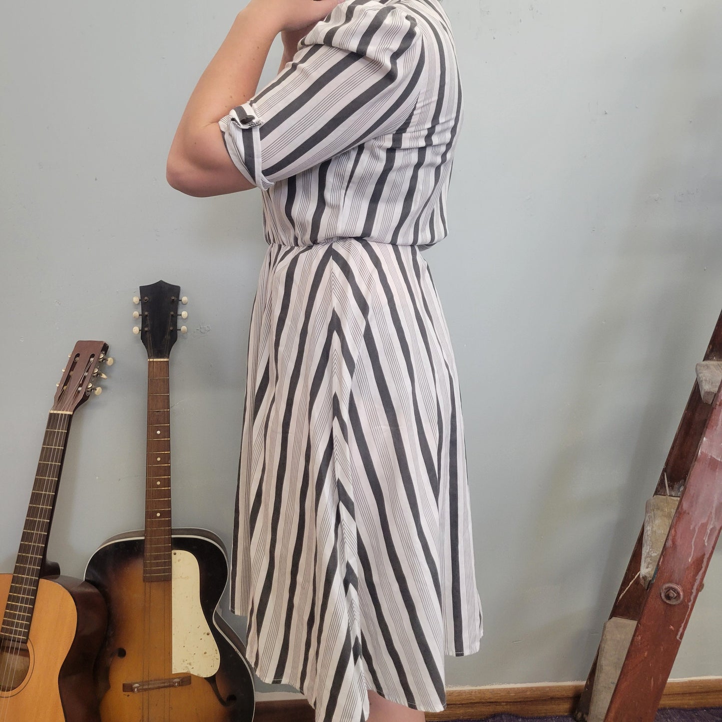 Vtg 70s JACKIE O striped midi dress // casual soft lightweight summer autumn shirt dress size 11 Medium button up day dress mod preppy