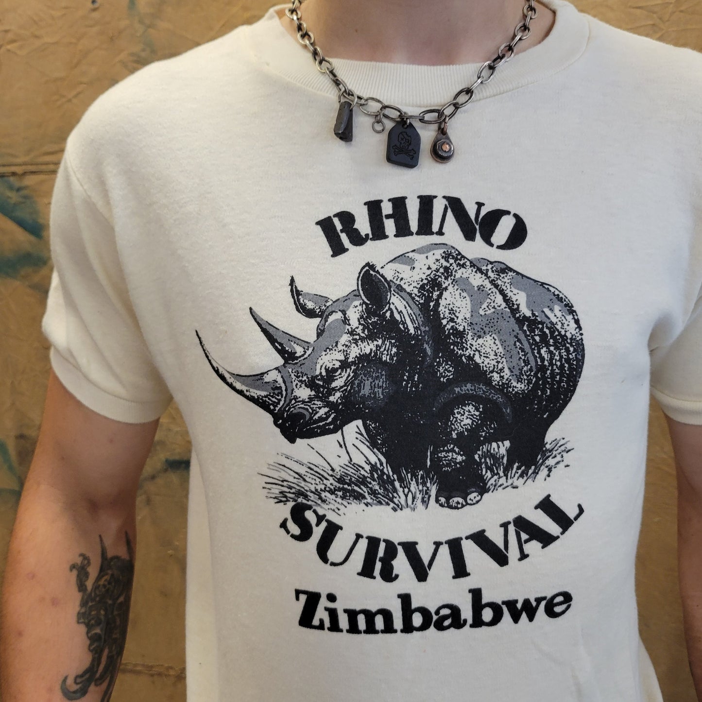 vtg 80s SAVE a HORNY FRIEND tshirt // vintage single stitch rhino survival zimbabwe africa safari spring break thin perfect style outback