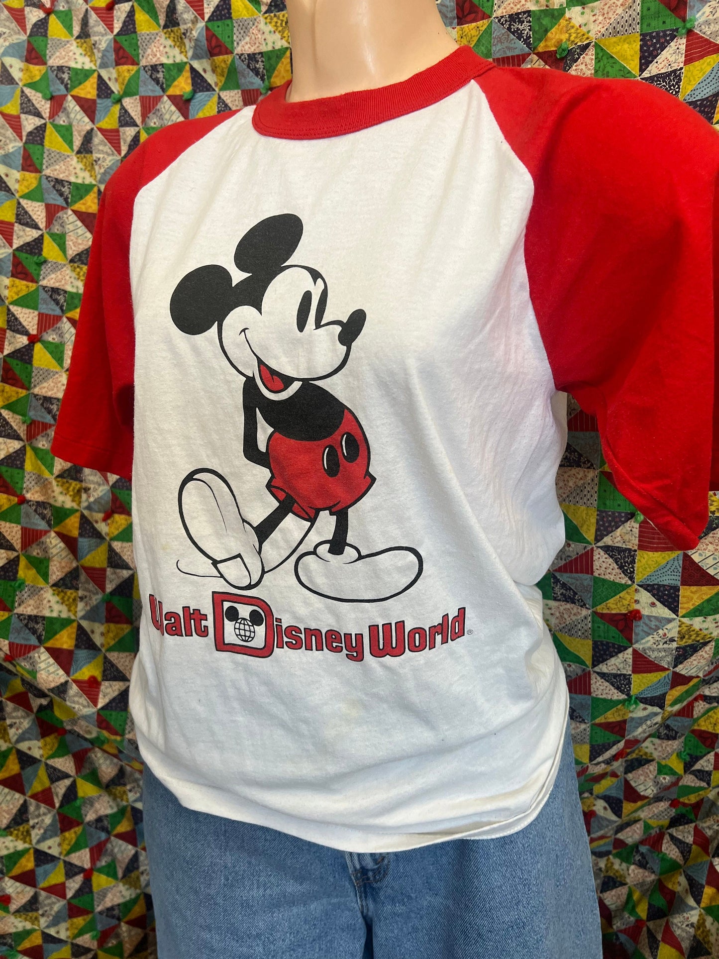 vtg 70s WALT DISNEY WORLD Shirt // vintage mickey mouse small womens raglan red white retro ringer disney world souvenir t shirt 3/4 sleeve