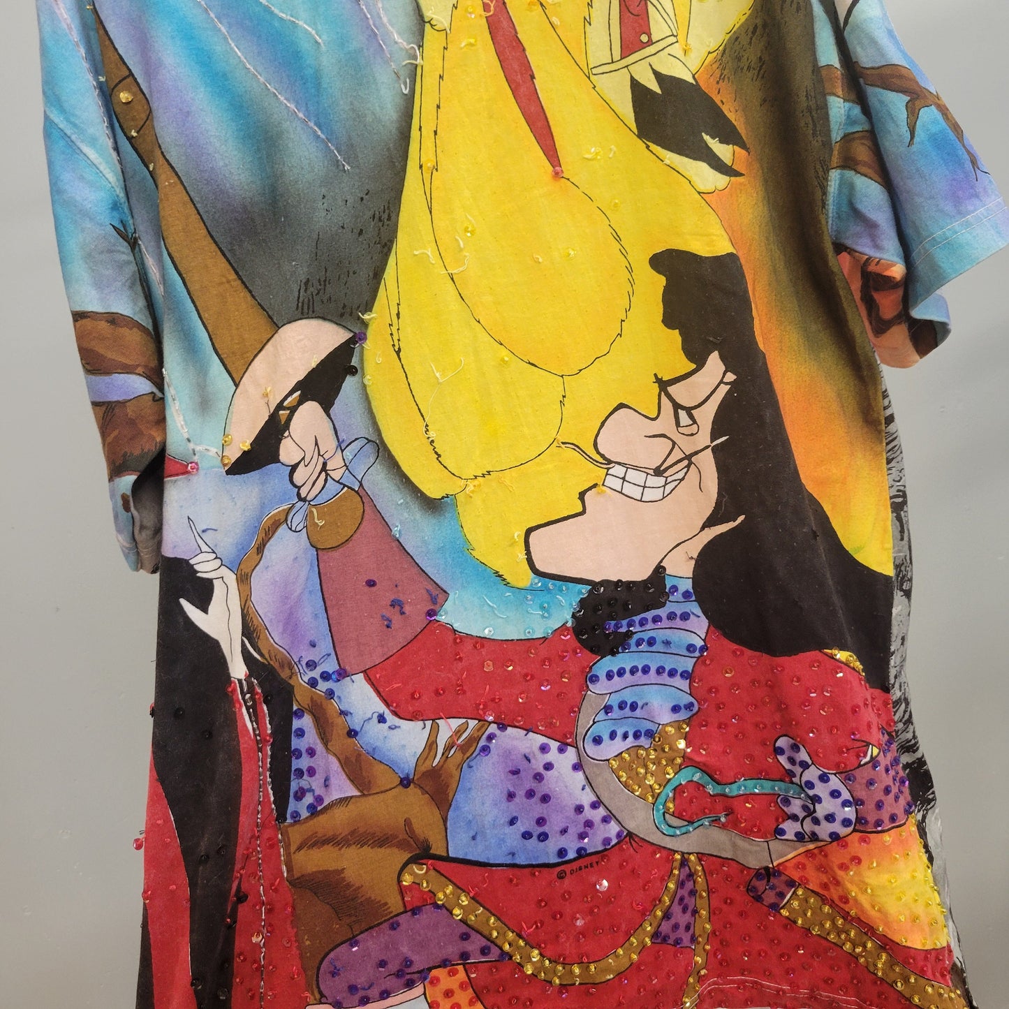 vtg 90s DISNEY VILLAINS SHIRT // maleficent sleeping beauty captain hook peter pan jou jou all over print neon beaded watercolor xl t shirt