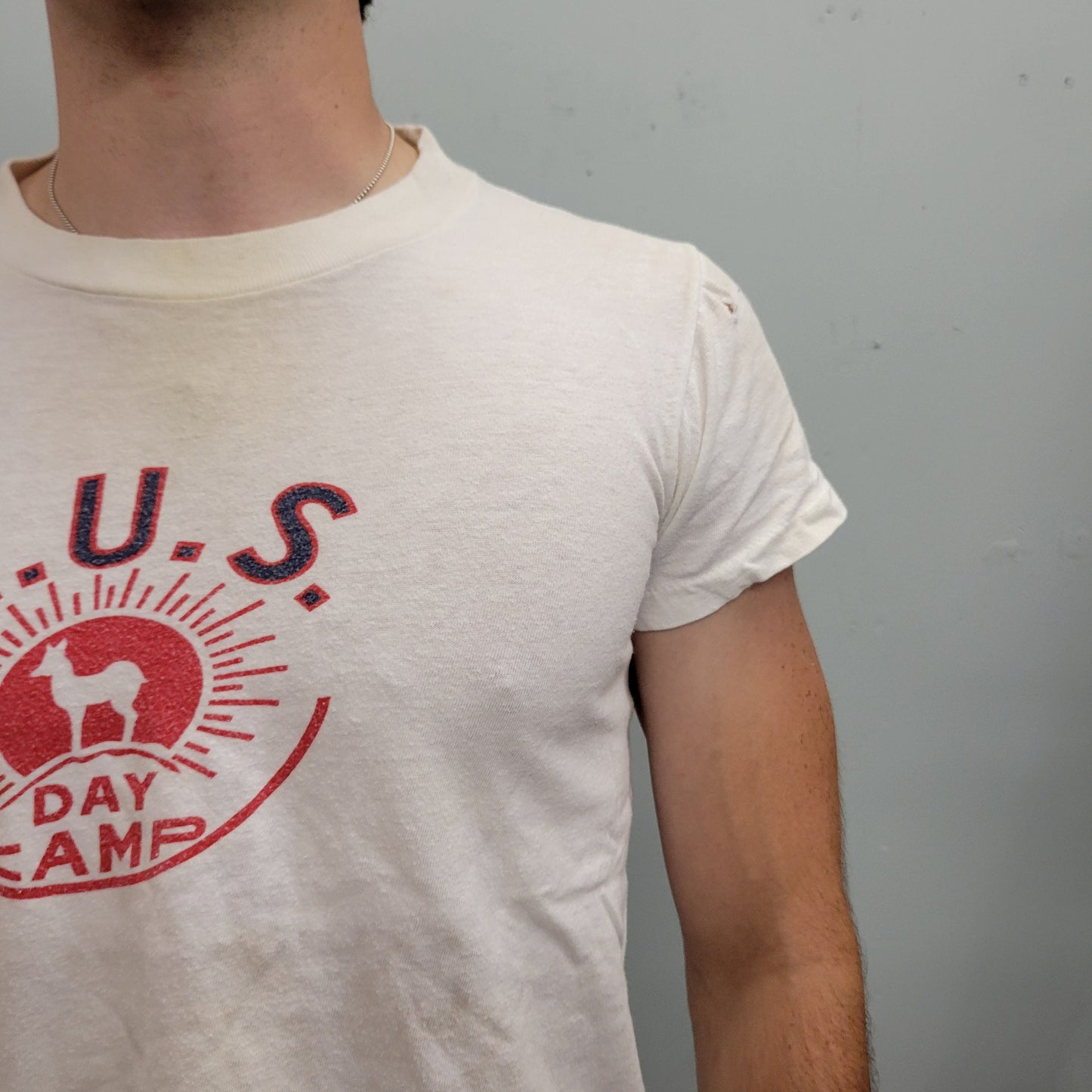 vtg 70s MUS DAY CAMP tshirt // vintage paper thin cotton camp memphis boy scout champion 80s tag water soak print dirty distressed hot