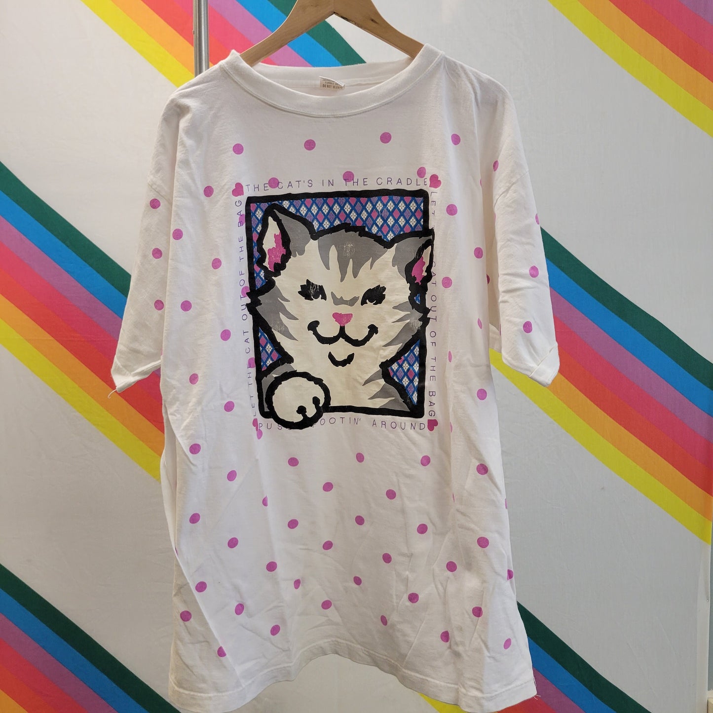 vtg 80s CAT SHIRT SLEEPER // vintage xxl cute animal girly gift baggy comfy tee sleeper shirt pajama top lounge pajamas long tshirt dress