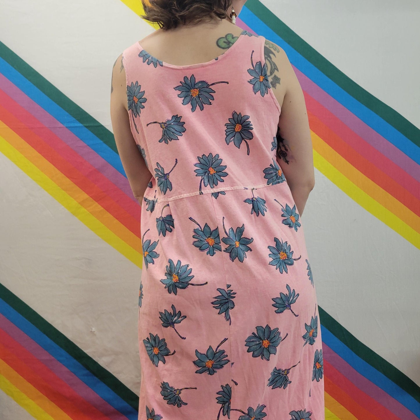 vtg 90s PINK FLORAL DRESS // fresh produce candy tones flower print pastel  lightweight summer tank dress slouchy oversized medium casual