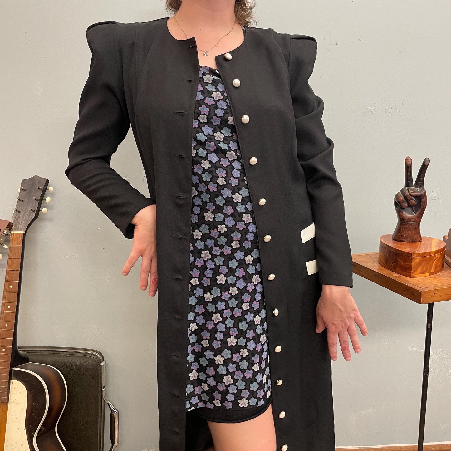 vtg 70s SUNSHINE STARSHINE JACKET // shoulder pad black & white contrast moira rose business secretary beetlejuice soft goth mod style dress