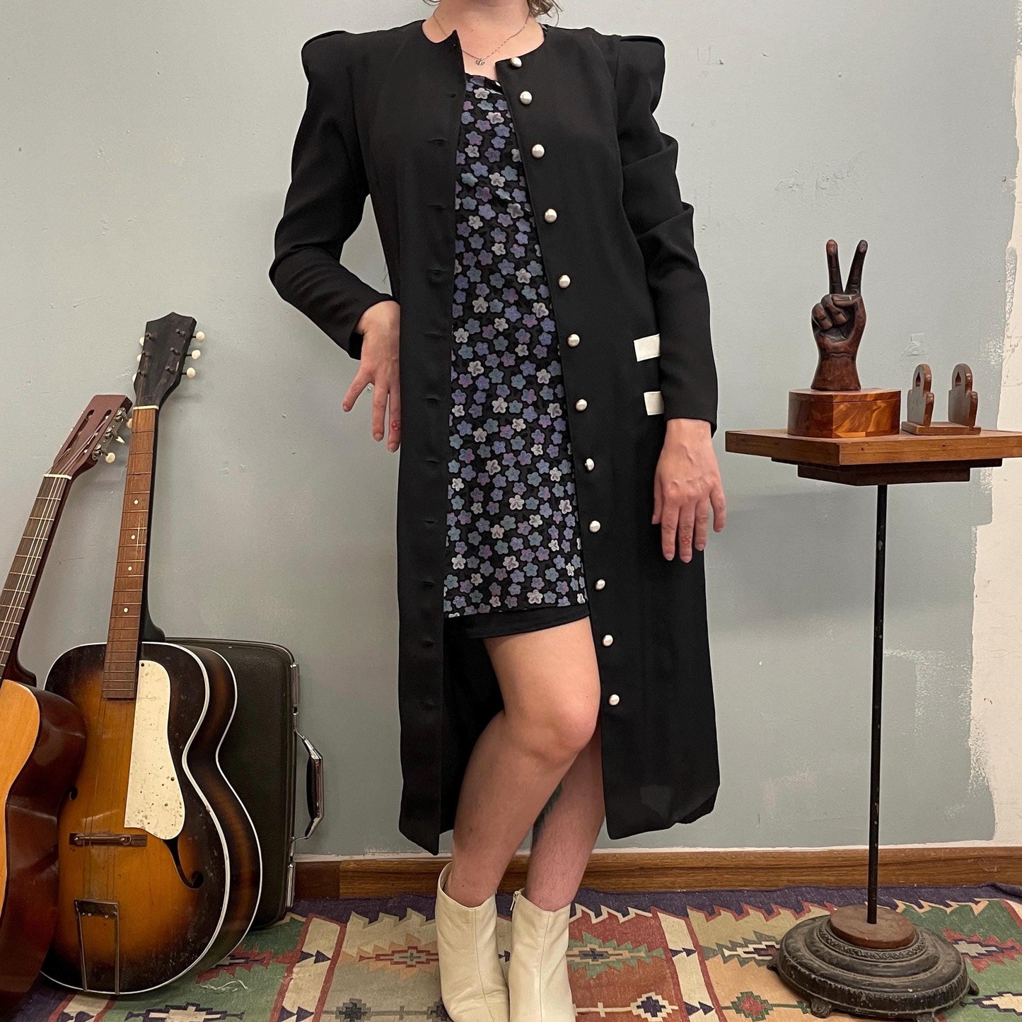 vtg 70s SUNSHINE STARSHINE JACKET // shoulder pad black & white contrast moira rose business secretary beetlejuice soft goth mod style dress