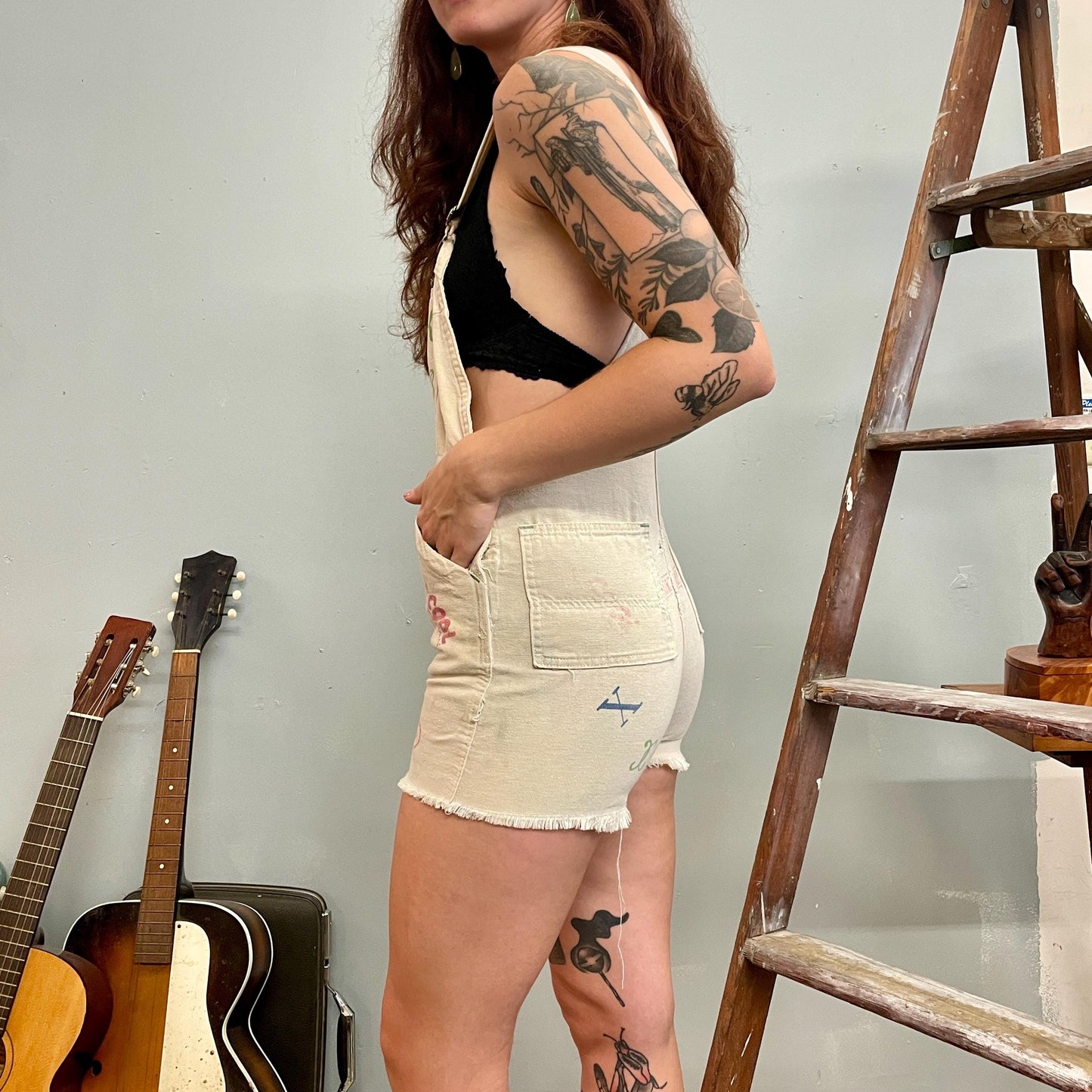 vtg 60s SENIOR STYLE OVERALLS  // coveralls autograph signature dungaroos diy stamped hand painted hot pants white petite personalized cords