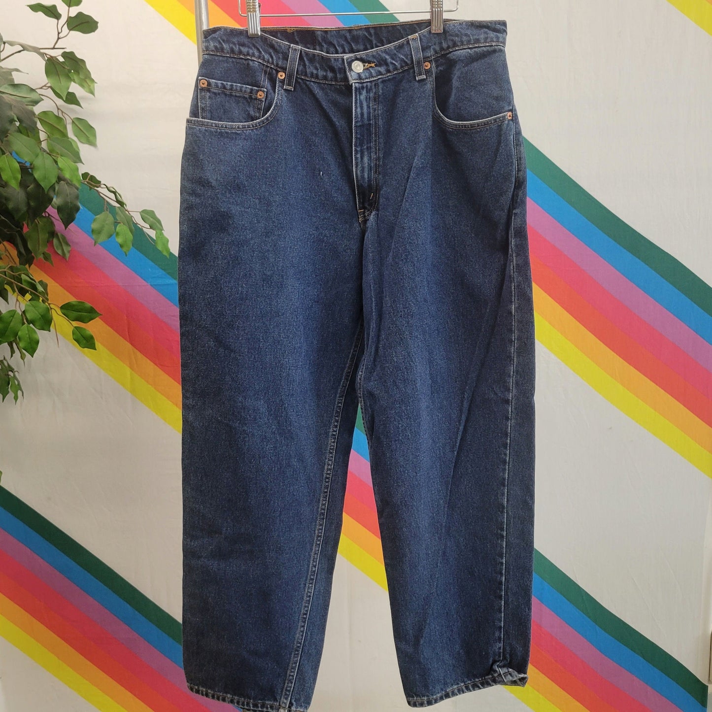 vtg 90s LEVIS 570 JEANS 34  /// vintage baggy jeans dark wash red tag levis denim skater thin 1990s jeans casual autumn retro unisex grunge
