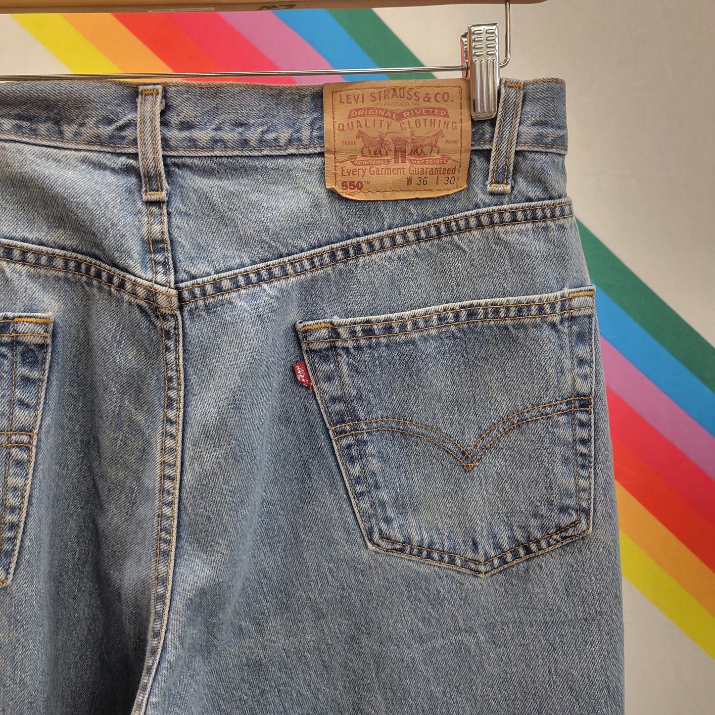 vtg 90s LEVIS BAGGY 550 JEANS 36 x 30  // vintage light wash relaxed fit levi strauss denim red tag usa mid high rise jeans unisex paper tag