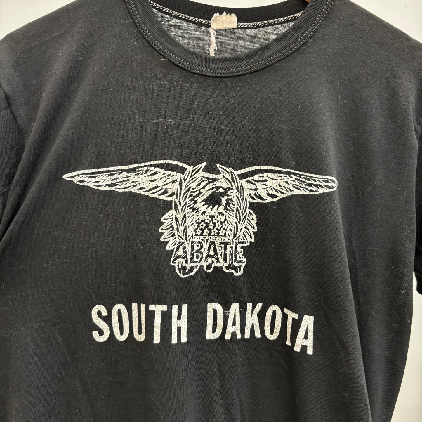 vtg 80s ABATE SOUTH DAKOTA black tshirt // vintage thin tee biker road trucker eagle harley davidson 3d emblem style outlaw gang sd sturgis