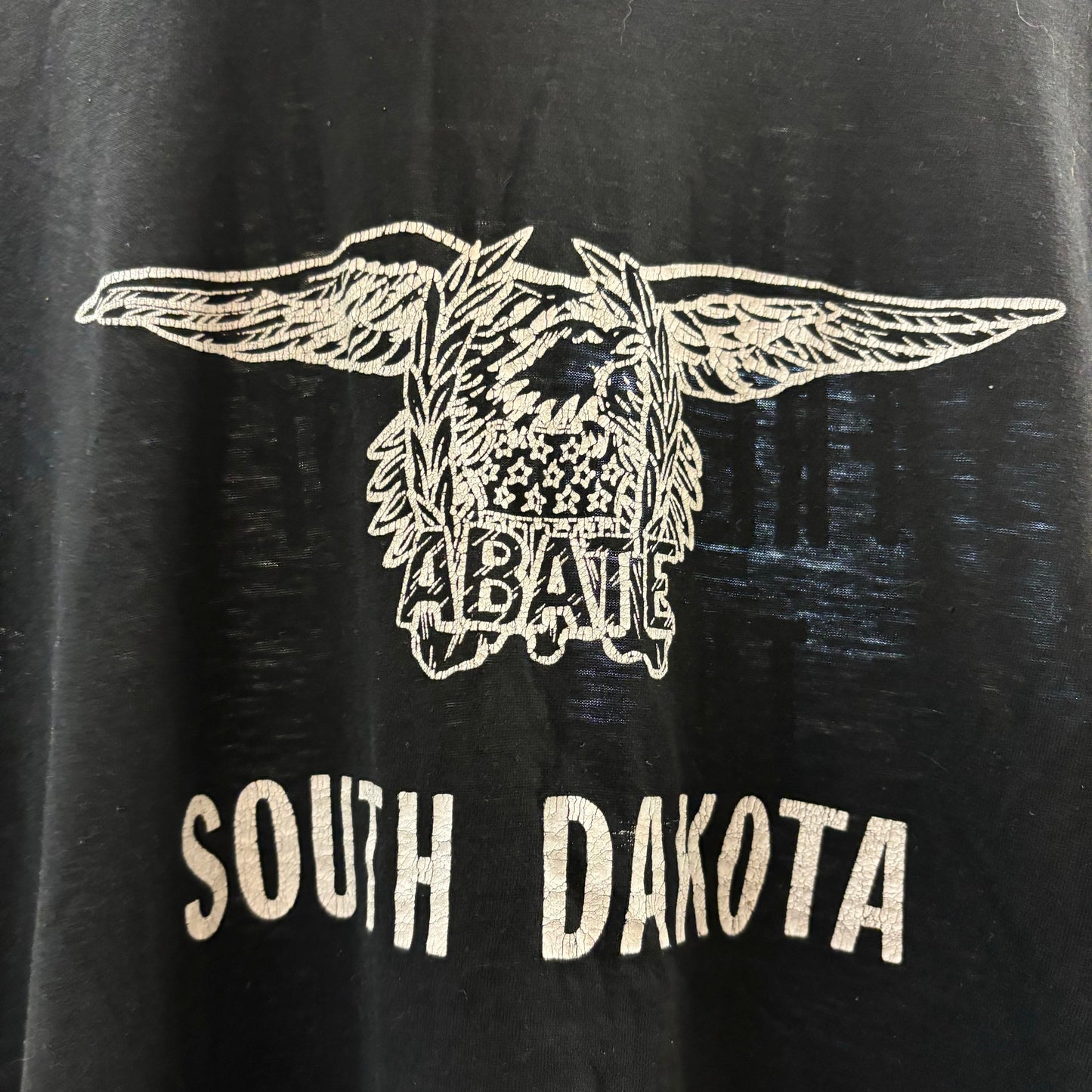 vtg 80s ABATE SOUTH DAKOTA black tshirt // vintage thin tee biker road trucker eagle harley davidson 3d emblem style outlaw gang sd sturgis