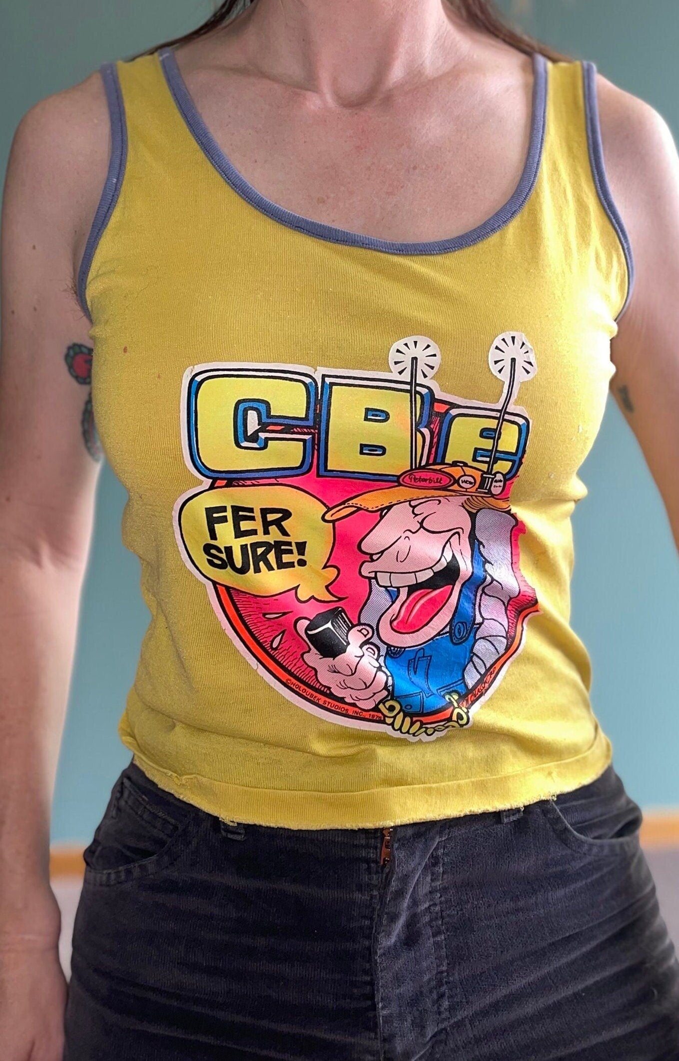 vtg 70s CB RADIO TRUCKER tank top // vintage iron on fer sure big rig code bear in the woods truck driver Holubek smokie bear 18 wheeler