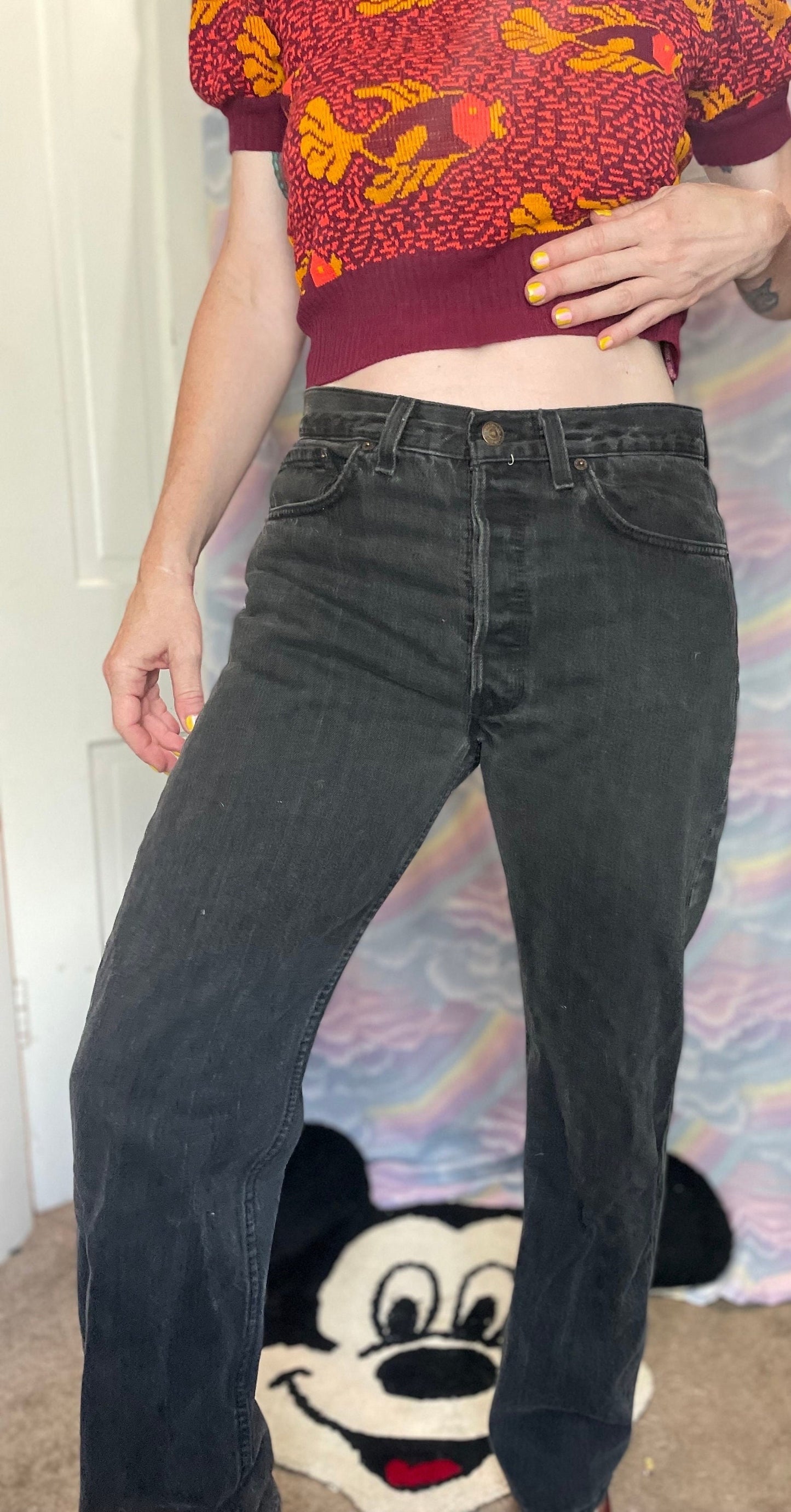 vtg 80s BLACK LEVIS 501 Button Fly Jeans // vintage red tab dark wash denim punk industrial mysterious classic fit 90s gray faded tapered 32