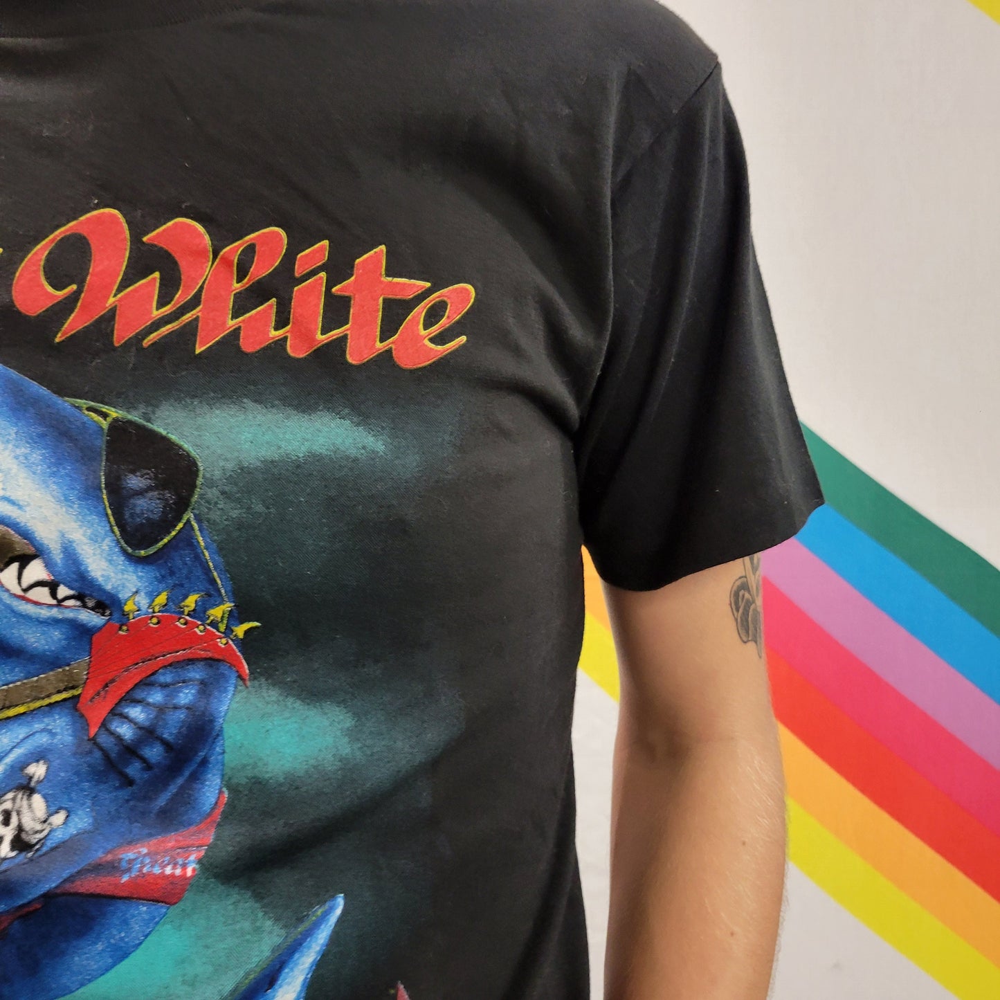 vtg 80s GREAT WHITE BAND tee / vintage classic hard rock tshirt 1989 tour 70s music funny punk shark single stitch black large cartoon shirt